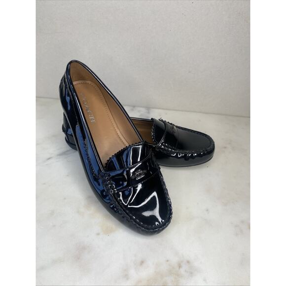 Coach Shoes Womens Size 8.5 Black Patent Leather Odette Loafers Old Money Preppy - Picture 1 of 15